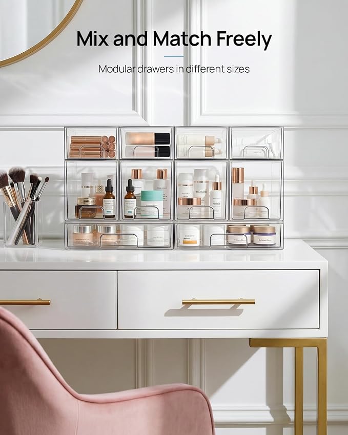 Vtopmart 8 Pack Small Clear Stackable Storage Drawers, Acrylic Bathroom Makeup - Image 7