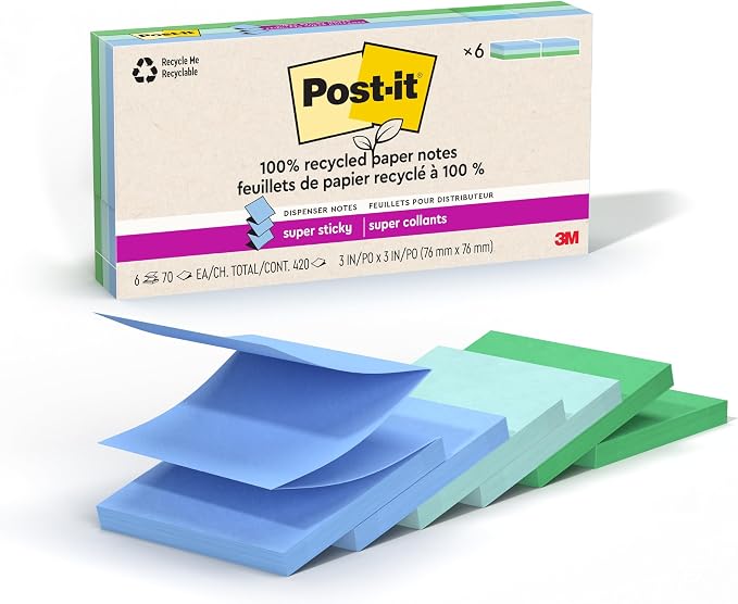 Post-it 100% Recycled Paper Super Sticky Pop-up Notes, 2X The Sticking Power by Unknown