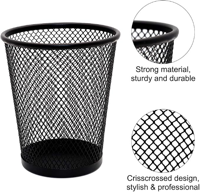 SLSON 4 Pack Pen Holder Metal Mesh Pencil Holders Round Shaped Pen Holders - Image 4
