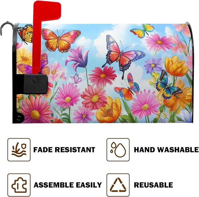 Spring Flower Mailbox Covers Magnetic Floral Flowers Colorful Butterfly Post - Image 5