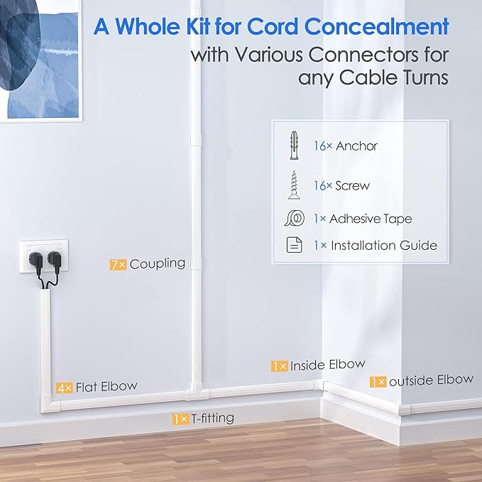 Yecaye 125in Cord Hider, Large Cord Covers - Image 4