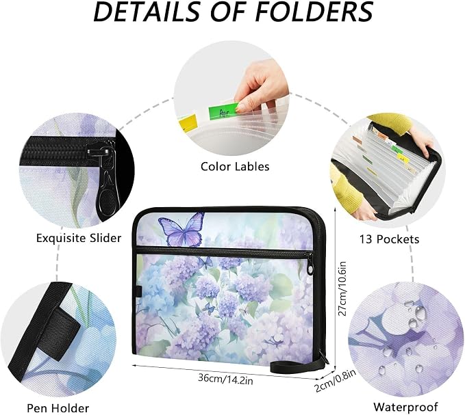 Expanding File Folder Purple Hydrangea Flower Butterfly Accordion File - Image 4
