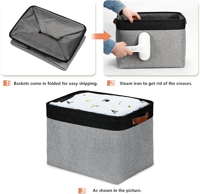 DULLEMELO Fabric Storage Bins - Decorative Large Baskets for Home Shelves & Bedroom, Canvas Toy Organizers (Black & Gray)-DeskLoop Office