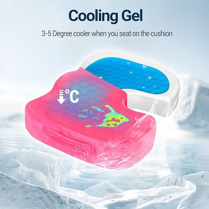 Gel Seat Cushion for Car Office - Memory Foam Pain Relief Chair Pillow Cushions - Tailbone Sciatica Coccyx Butt Lumbar Support Pad for Sitting Driving Traveling, Velvet, Pink-DeskLoop Office