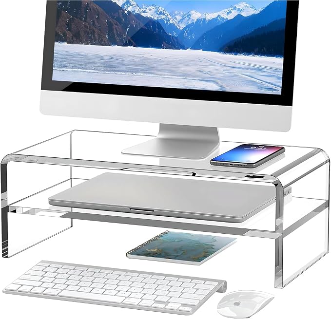 Egchi Clear Acrylic Monitor Stand Riser 2 Tier, 5.12 Inches High Clear Computer by Egchi