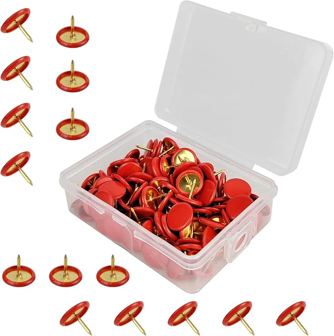 100 Pcs Thumb Tacks, Drawing Pins, Metal Flat Push Pins, Round Head Drawing Pins by FOHOLA