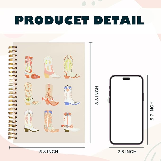 BearCake Orange Cowgirl Boot Notebook, Cowgirl Stuff, Cowgirl Gifts, Western Office Supplies, Western Stuff for Women, Boho Western Notebook Journal 5.5x8.3