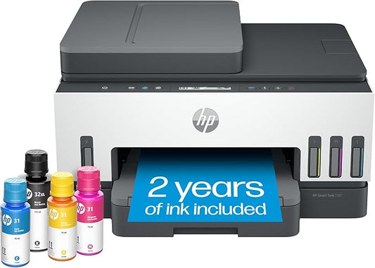 HP Smart Tank 7301 Wireless All-in-One Refillable Ink Tank Printer, Scanner, Copier with 2 years of ink included, Best for home office(28B70A)-DeskLoop Office