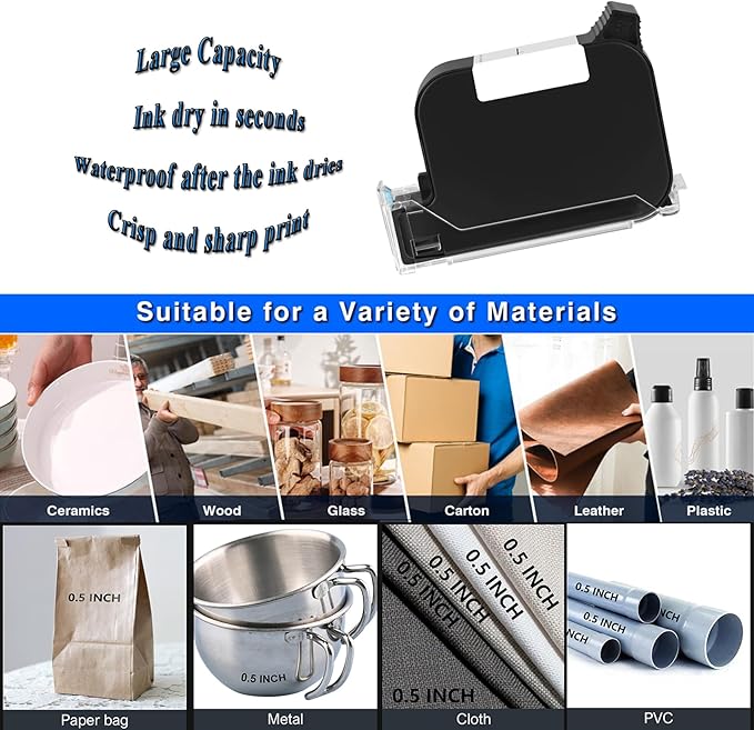 Original Ink Cartridge for 1580P1 Handheld Inkjet Printer, Quick-Drying Ink Replacement 42ml, Black Inkjet Ink Cartridge for Handheld Printer, Inkjet Coder Cartridge for Various Materials-DeskLoop Office