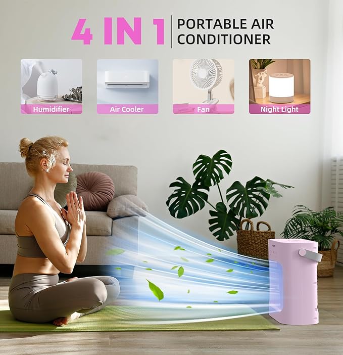 Portable Air Conditioners Cooling Fan, 3 Speeds Evaporative Mini Air Conditioner Portable, 700ml Portable AC Air Cooler, Personal Air Conditioner for Bedroom,Room,Office,Camping-Pink-DeskLoop Office