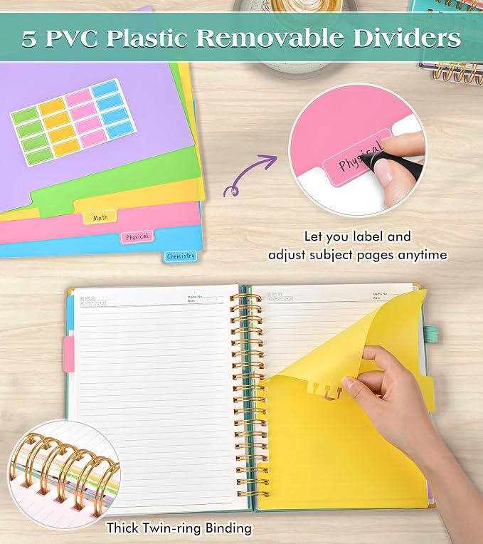 Spiral Notebook Journal with Removable Dividers Tabs, 300 Pages Hardcover - Image 3