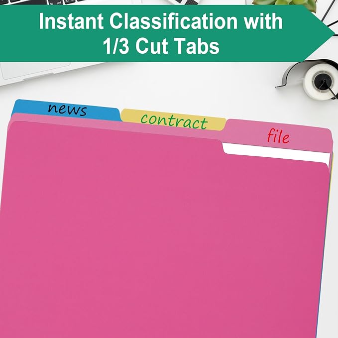 pmybupo Pink File Folders 8.5x11 Inch, 1/3 Cut Tab Colored File Folders Letter - Image 3
