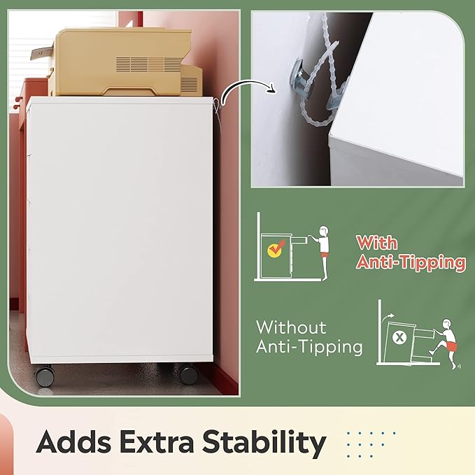 DEVAISE 5-Drawer Chest, Wood Storage file Cabinet with Wheels, White-DeskLoop Office