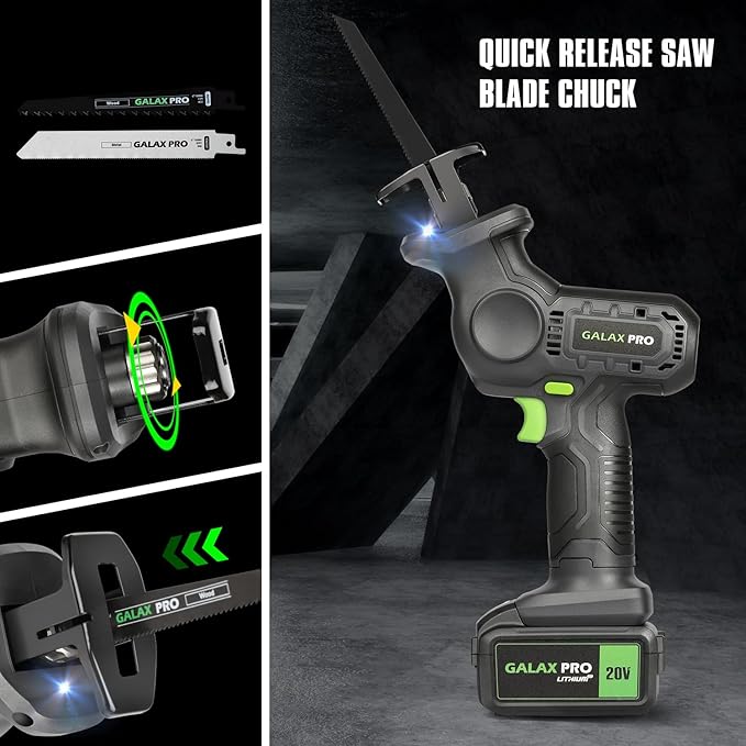 GALAX PRO 20V Cordless Reciprocating Saw, 0-3000RPM Variable Speed Power Reciprocating with 4.0Ah Battery, 2pcs Wood Blades & 1pcs Metal Blade-DeskLoop Office