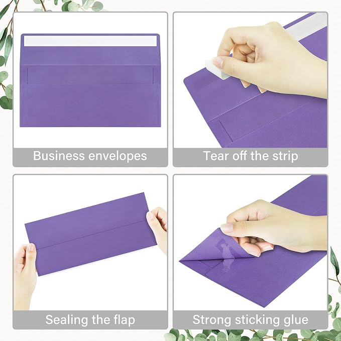 200 Pack #10 Business Envelopes, Self Seal Standard Purple Envelopes - Image 4