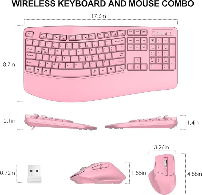 Wireless Keyboard and Mouse Combo, 2.4G Full Size Wave Keys Ergonomic Keyboard - Image 8