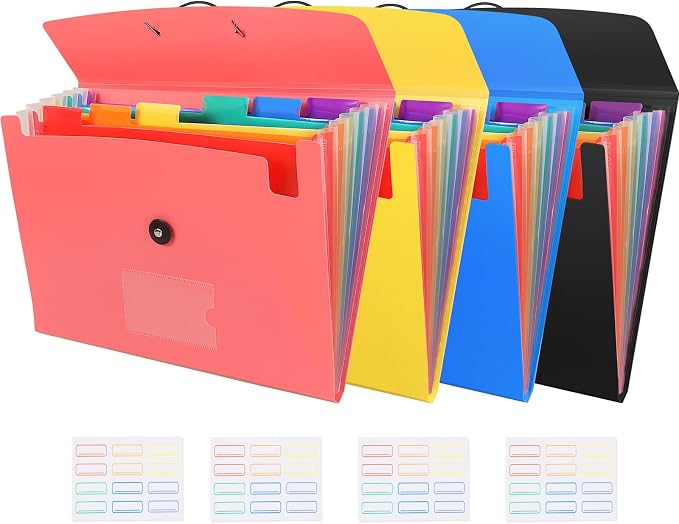 4 Pack 7-Pocket Expanding File, Plastic Expandable File Folder by CASAON