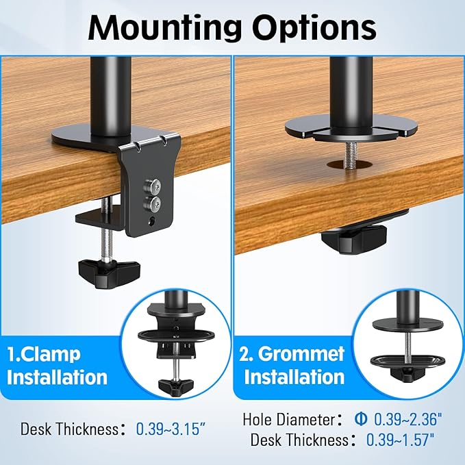 MOUNTUP Dual Monitor Stand, Vertical Monitor Mount for 2 Max 32 inch Stack Screen Monitors, Height Adjustable, Swivel, Tilt Monitor Desk Mount with C Clamp Grommet Base, MU3004-DeskLoop Office