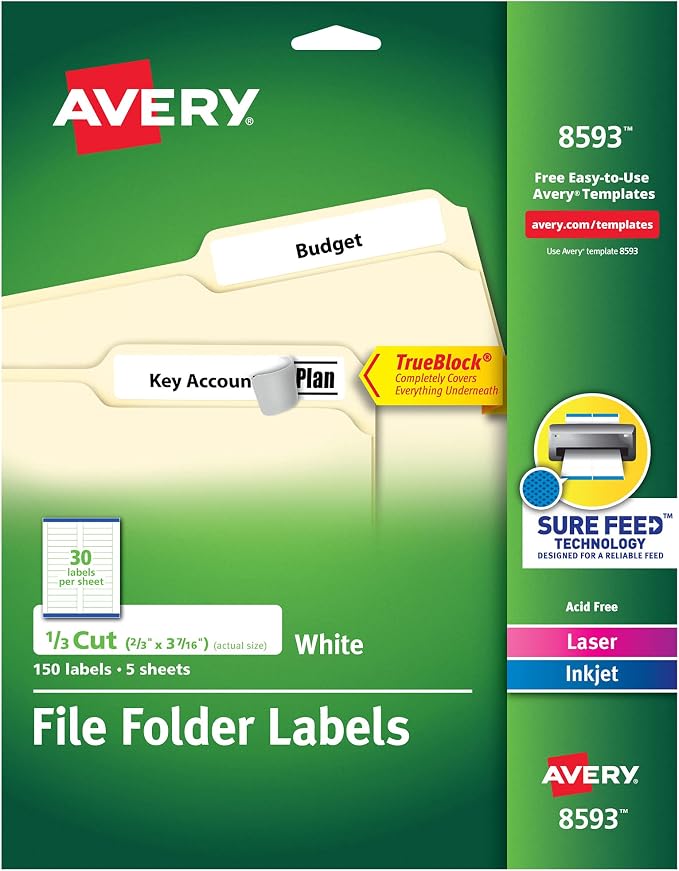 Avery File Folder Labels with TrueBlock Technology, Permanent Adhesive by Avery