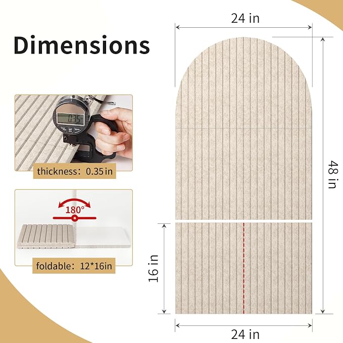 Large Arched Felt Bulletin Board, Oatmeal | Cork Board Alternative, 3 Foldable - Image 2