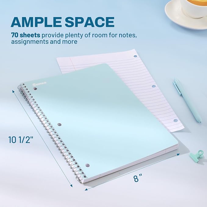 SUNEE Spiral Notebooks, 3 Pack, College Ruled Paper, 70 Sheets per Notebook - Image 2