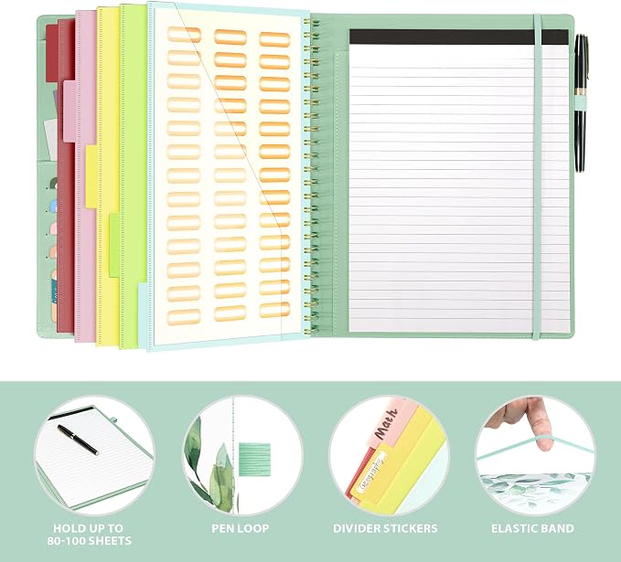 Ospelelf Clipboard with Storage, Leather Padfolio Portfolio Organizer 5 Folders - Image 6