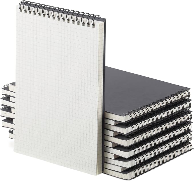 Engrowtic 6 Pack Graph Paper Spiral Notepad A5 Top Wirebound Notepad Grid by Engrowtic