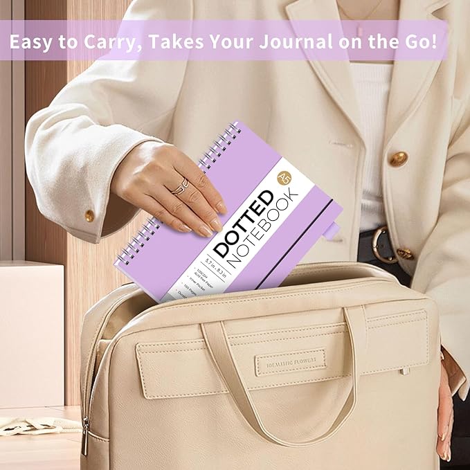 AHGXG Bullet Dotted Journal - Dot Grid Spiral Notebook A5, 160 Pages, 100 GSM Thick Paper, Waterproof Plastic Cover Journals for Bullet Journaling, Sketching, 5.7" x 8.3", Purple-DeskLoop Office