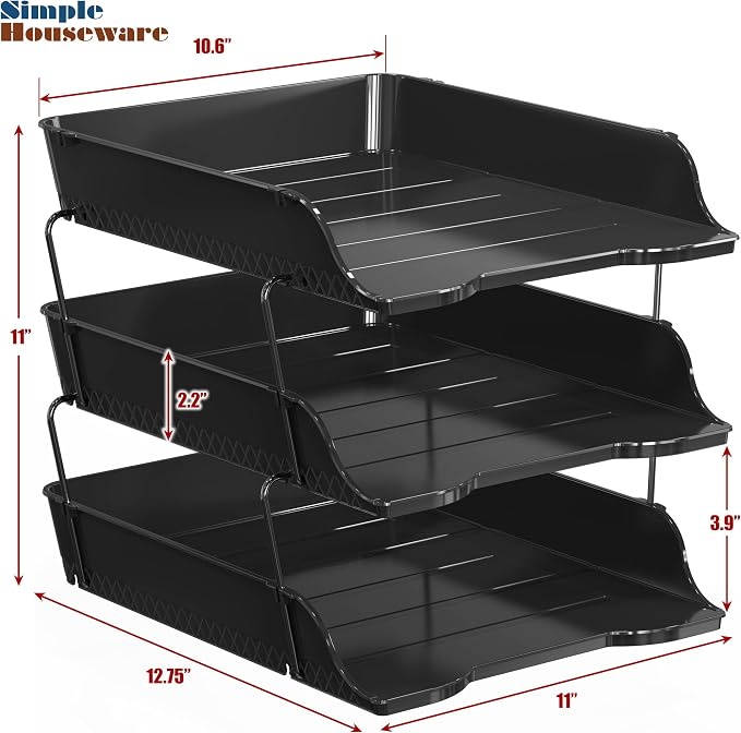 Simple Houseware 3-Tier Stackable Document Letter Tray Paper Organizer - Image 2