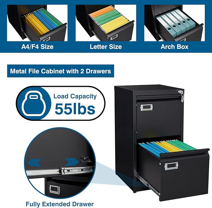 PEUKC 2-Drawer File Cabinet, 16.3" Deep Vertical Metal Filing Cabinet - Image 4