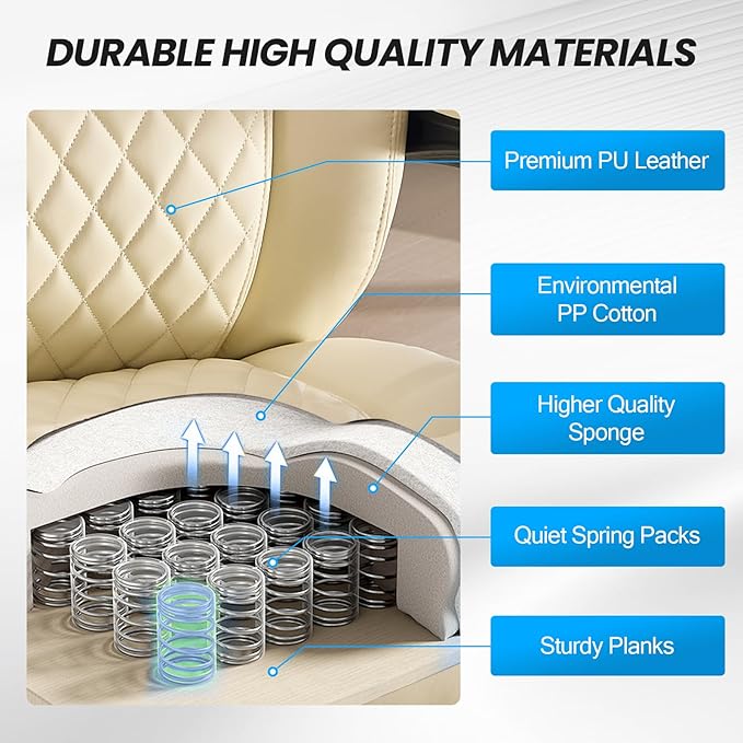 Lumbar Massage Office Chair, 500LBS Big and Tall Office Chair, Heavy Duty Ergonomic Executive Reclining Chair with High Back and Lumbar Support, Beige-DeskLoop Office