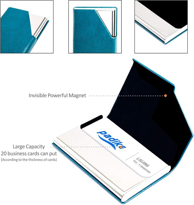 Padike Business Card Holder, PU Leather & Stainless Steel Multi Card Case - Image 4