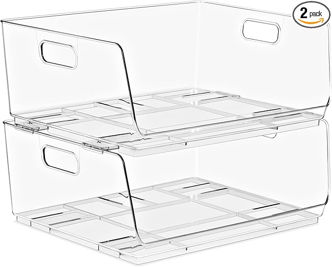 Sorbus Stackable Storage Bins - Clear Open Front Pantry Organizer for Kitchen Organization - Acrylic Bins (Large 2 Pack)-DeskLoop Office