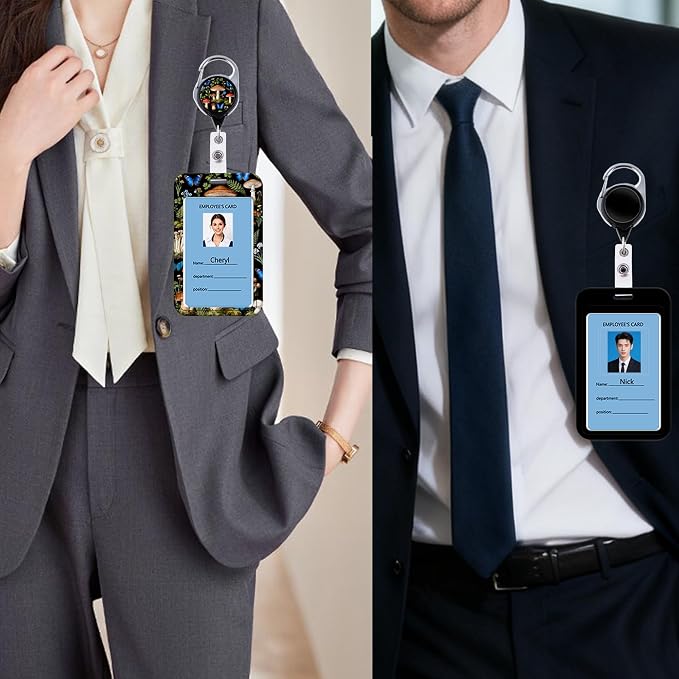 Cool Black ID Badge Holder Solid Heavy Duty Keychain Retractable Badge Reel ID - Image 3