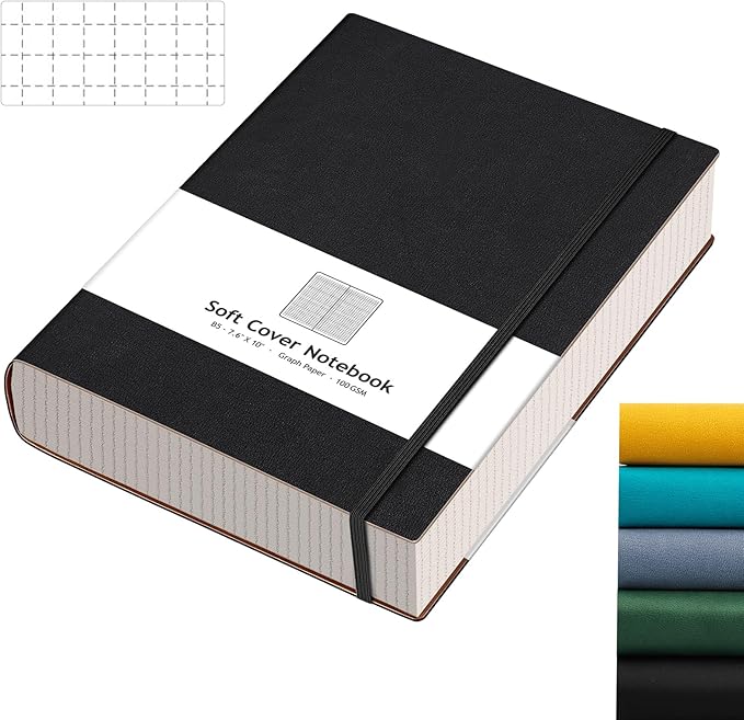 AHGXG Graph Paper Notebook - 320 Pages Grid Paper Notebook Large Journal B5, 100gsm Thick Graph Paper, Leather Softcover, Inner Pocket, 7.6'' X 10''- Black-DeskLoop Office