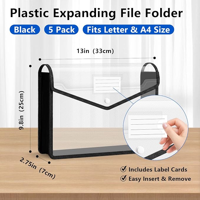 Binditek 5 Pack Plastic Expanding Folders, Expandable Document Folder - Image 2