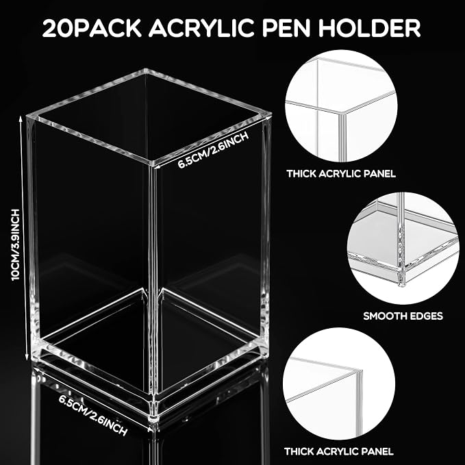 Crtiin 20 Pieces Acrylic Pencil Holder Makeup Brush Holder Pen - Image 2