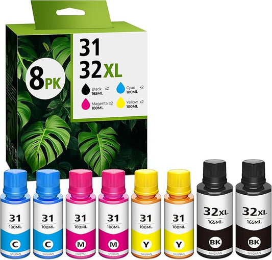 31 32XL Ink Bottle Set Compatible for Smart Tank 5101 7602 6001, Compatible for HP 31 Ink 32XL Black Ink Bottle for Smart Tank 5000 5102 7301 7001 Plus 651 570 551 455 457 450 All-in-One Printer-DeskLoop Office
