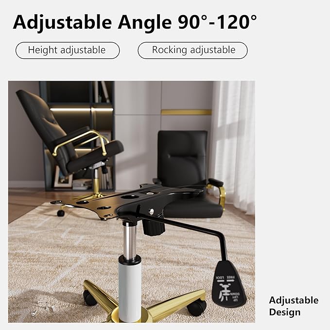 Black and Gold Office Chair Memory Foam, High Back Office Chair with Arms and Wheels, Leather Executive Computer Desk Chair with Back Support for Women Girls and Adults-DeskLoop Office