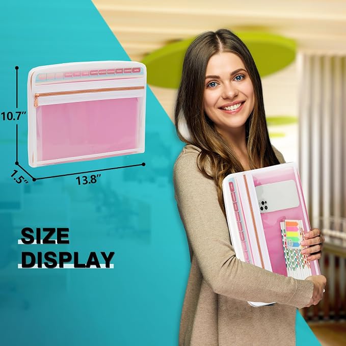 H4D Accordion File Organizer, 13 Pocket Expanding File Folder, Front Clear Pouch - Image 6
