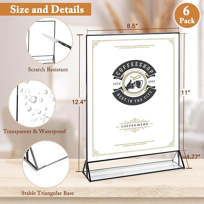 Floroom 6 Pack 8.5x11 Inch Clear Acrylic Sign Holders, Double-Sided Black - Image 2