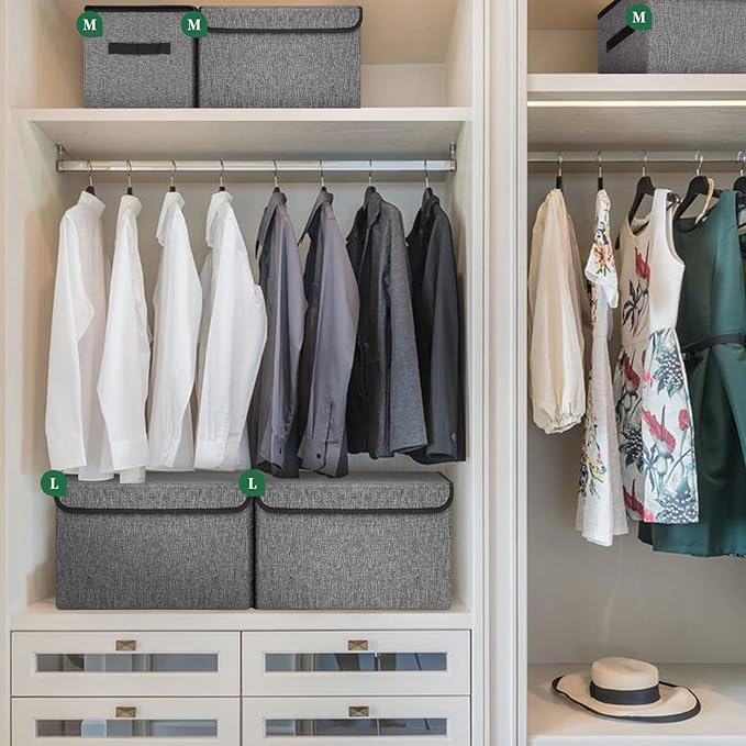 Large 42 Quarts Fabric Storage Bins with Lids [2-Pack] Linen Collapsible Foldable Storage Cubes, Closet Organizer Containers boxes with Handles for Home Office (16.7 x 12 x 12, Gray)-DeskLoop Office