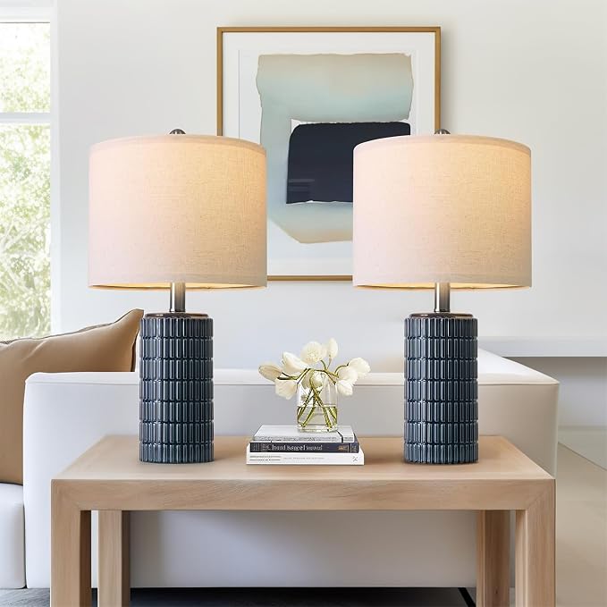 PoKat 20.75" Small Blue Table Lamps, Farmhouse Bedside Lamps - Image 3