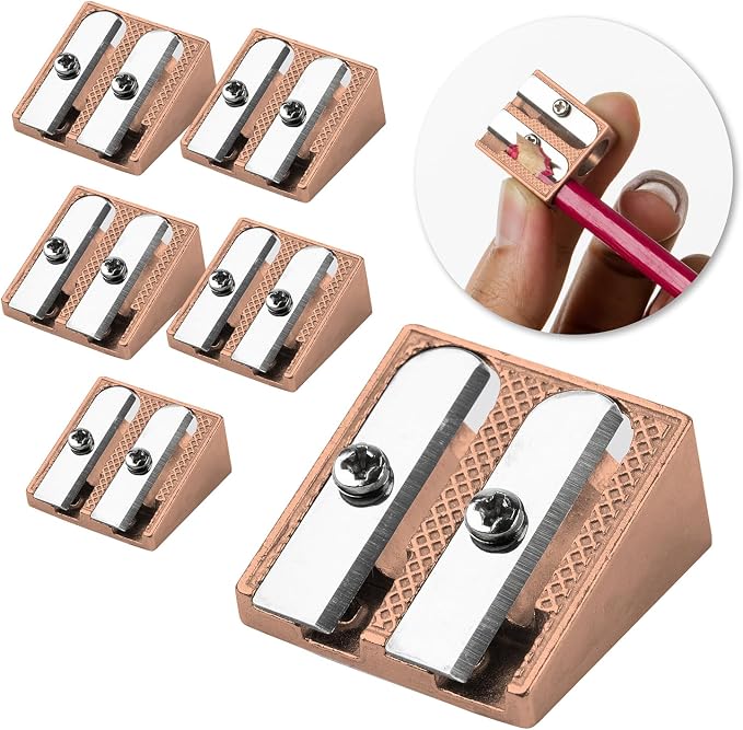 Mr. Pen- Handheld Metal Pencil Sharpener, 6 Pack | 2-Hole Dual Size, Rose Gold by MrPen