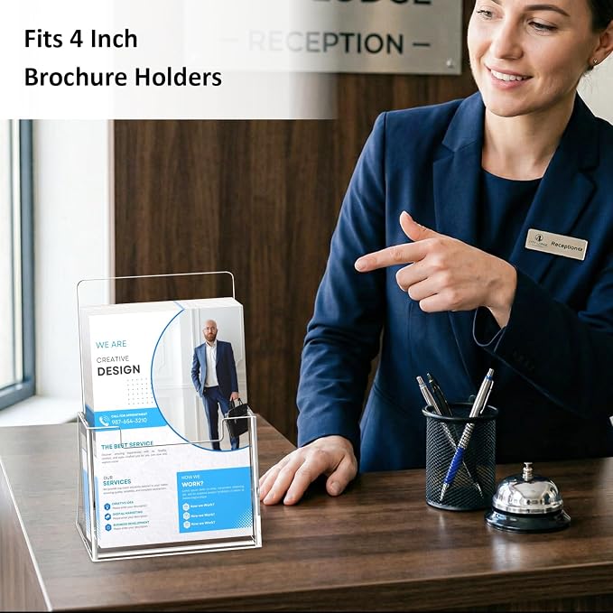 Acrylic Brochure Holder 4 Inch, 4 Pack Clear Brochure Display Stand, Plastic - Image 4