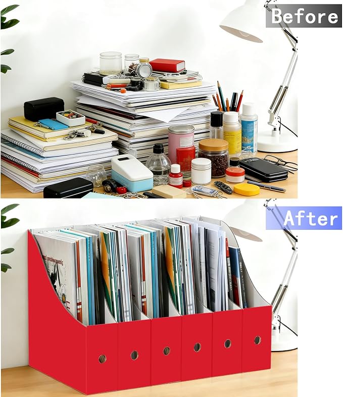Limitliho 24 Pack Red Cardboard Magazine Holder, Sturdy Book Bins - Image 4