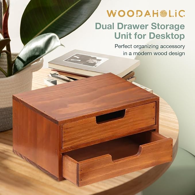 Double Drawer Desktop Storage Organizer in a Modern Wood Design 2-Drawer - Image 8