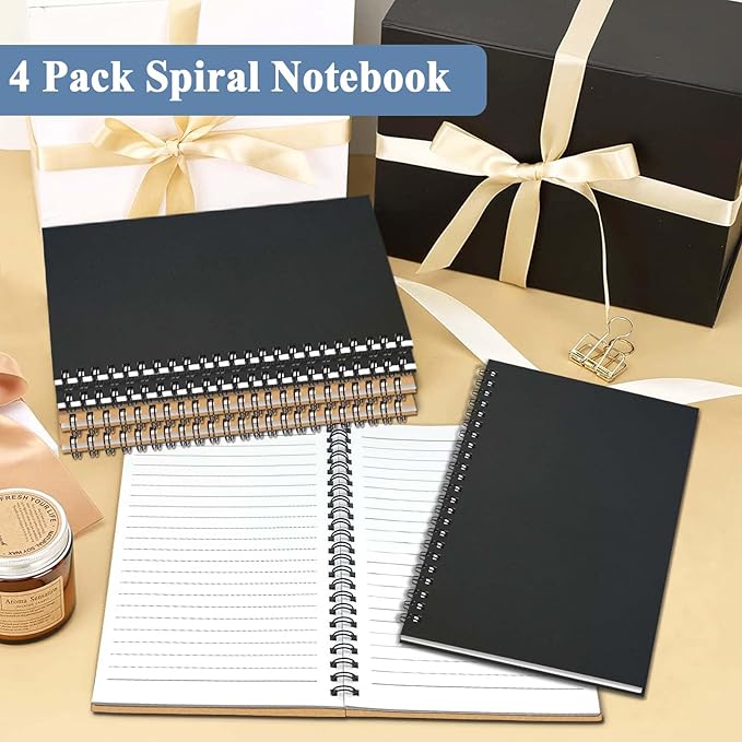 GINMLYDA 4Pack Small Spiral Notebook A5, 8.25x5.5” 120 Lined Pages Wide Ruled Spiral Journal Bulk Blank Kraft Cover Spiral Bound Notebook & Writing Pads for Home Office Meeting Work Note Taking-DeskLoop Office