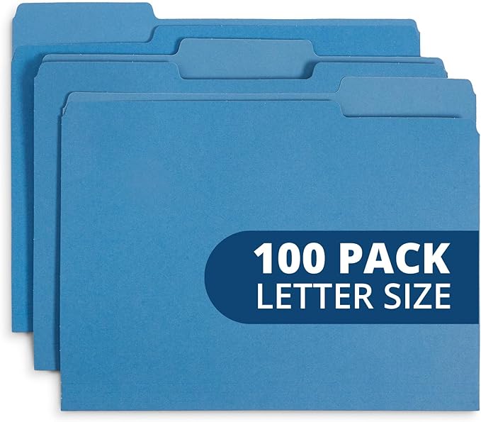 File Folder, 1/3 Cut Tab, Letter Size, 100 Per Box by BlueSummitSupplies