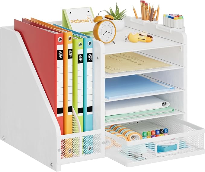 Marbrasse Desk Organizer with File Holder, 5-Tier Paper Letter Tray Organizer by Marbrasse